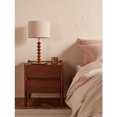 John Lewis Scandi 2 Drawer Wood Bedside Table, Walnut Finish Walnut Finish | H52 x W46 x D42cm