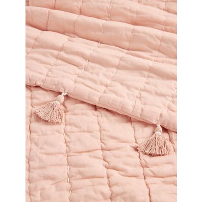 John Lewis Kids' Tassel Pure Cotton Quilted Throw Plaster | W165 x L200cm