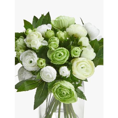 Floralsilk Artificial White Ranunculus Bouquet in Glass Vase, 33cm, Green/White Clear/White | H33 x Dia.24cm