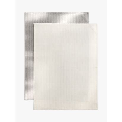 John Lewis Woven Stripe Cotton Tea Towels, Pack of 2, Charcoal Charcoal | W50 x L70cm