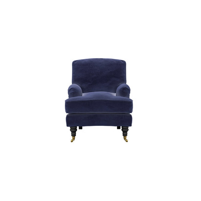 Bluebell Small Armchair in Prussian Blue Cotton Matt Velvet
