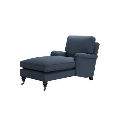Bluebell Chaise Armchair in Midnight Blue Brushed Linen Cotton