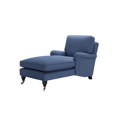 Bluebell Chaise Armchair in Oxford Blue Brushed Linen Cotton