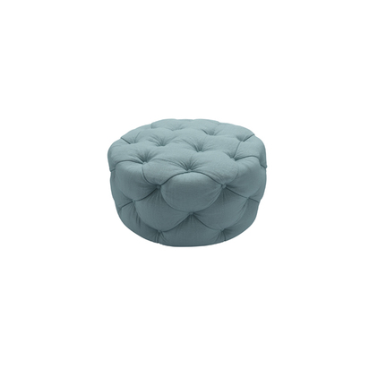 Georgette Round Footstool in Lagoon Brushed Linen Cotton