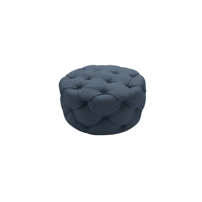 Georgette Round Footstool in Midnight Blue Brushed Linen Cotton