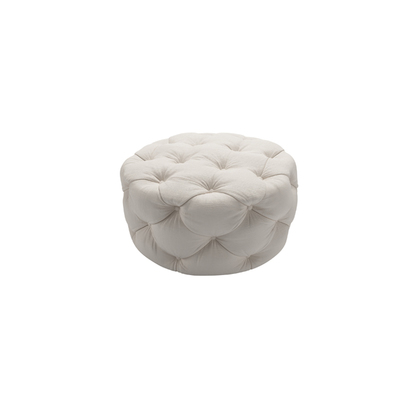 Georgette Round Footstool in Taupe Brushed Linen Cotton