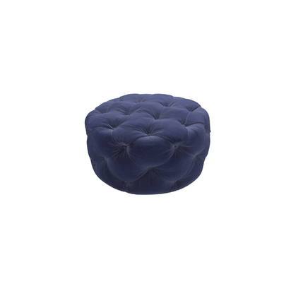 Georgette Round Footstool in Prussian Blue Cotton Matt Velvet