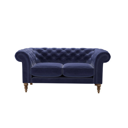 Oscar 2 Seat Sofa in Prussian Blue Cotton Matt Velvet