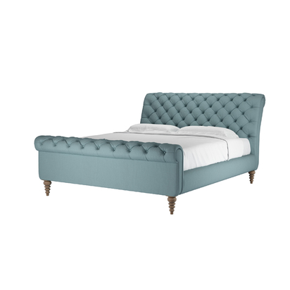 Knightsbridge Super King Bed in Lagoon Brushed Linen Cotton