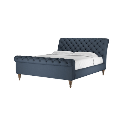 Knightsbridge Super King Bed in Midnight Blue Brushed Linen Cotton