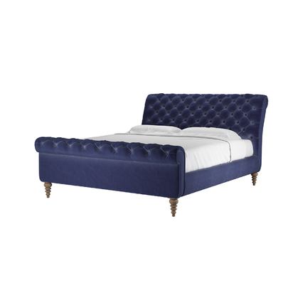 Knightsbridge Super King Bed in Prussian Blue Cotton Matt Velvet