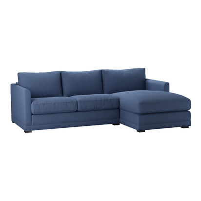 Aissa Small RHF Chaise Sofa in Oxford Blue Brushed Linen Cotton