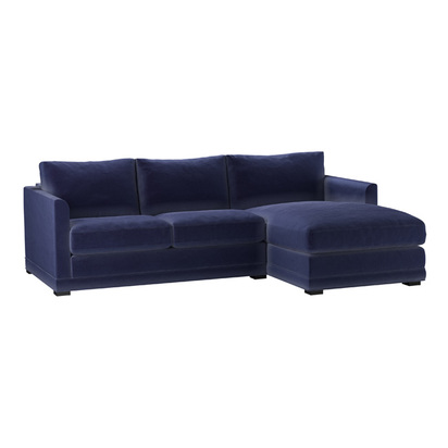 Aissa Small RHF Chaise Sofa in Prussian Blue Cotton Matt Velvet