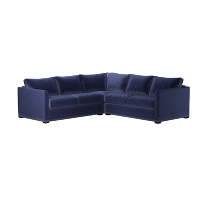 Aissa Small Corner Sofa in Prussian Blue Cotton Matt Velvet