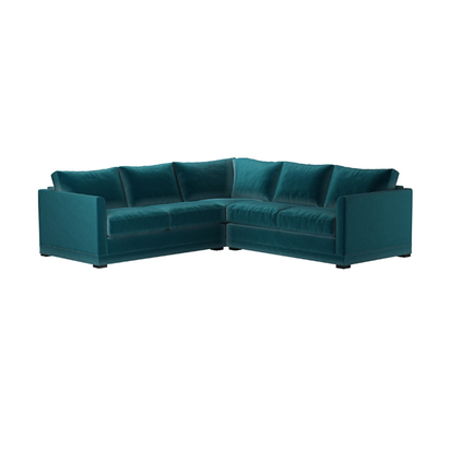 Aissa Small Corner Sofa in Deep Turquoise Cotton Matt Velvet