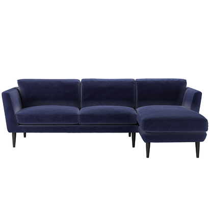 Holly Medium RHF Chaise Sofa in Prussian Blue Cotton Matt Velvet