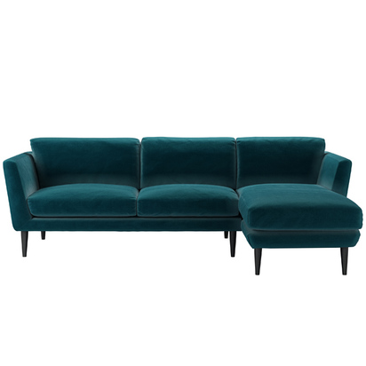 Holly Medium RHF Chaise Sofa in Deep Turquoise Cotton Matt Velvet