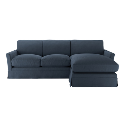Otto Medium RHF Chaise Sofa in Midnight Blue Brushed Linen Cotton