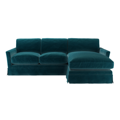 Otto Medium RHF Chaise Sofa in Deep Turquoise Cotton Matt Velvet