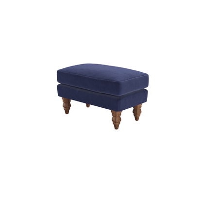 Isla Small Rectangular Footstool in Prussian Blue Cotton Matt Velvet