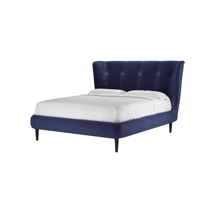 Audrey King Bed in Prussian Blue Cotton Matt Velvet