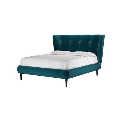 Audrey King Bed in Deep Turquoise Cotton Matt Velvet