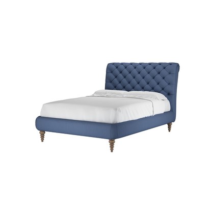 Knightsbridge without Footboard Double Bed in Oxford Blue Brushed Linen Cotton
