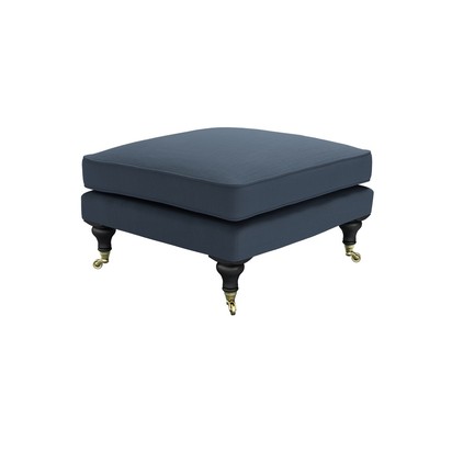 Bluebell Medium Square Footstool in Midnight Blue Brushed Linen Cotton