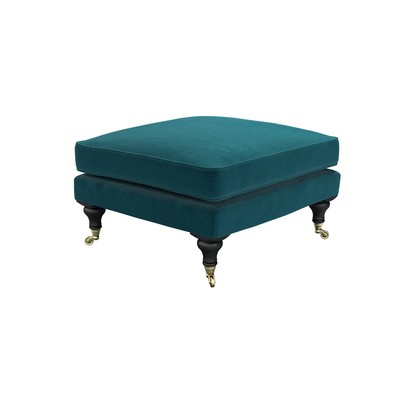 Bluebell Medium Square Footstool in Deep Turquoise Cotton Matt Velvet
