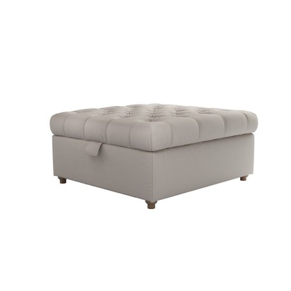 Valentin Medium Square Storage Footstool in Stone Brushed Linen Cotton