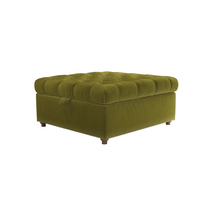 Valentin Medium Square Storage Footstool in Olive Cotton Matt Velvet