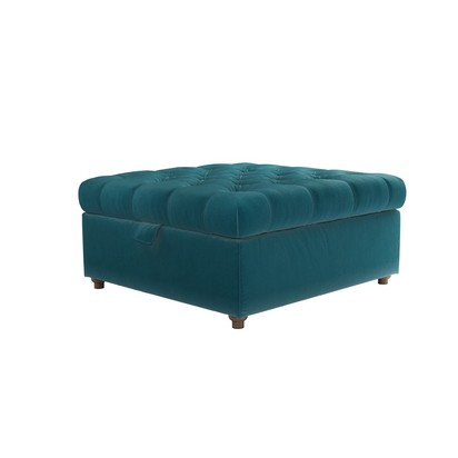 Valentin Medium Square Storage Footstool in Deep Turquoise Cotton Matt Velvet
