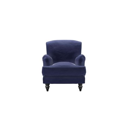 Snowdrop Small Armchair in Prussian Blue Cotton Matt Velvet