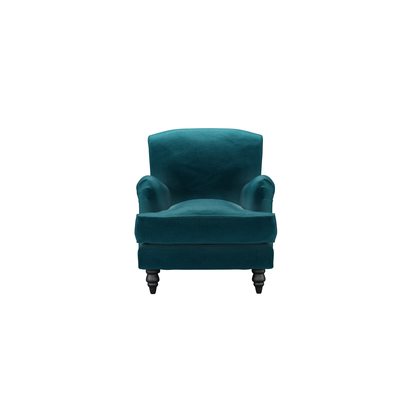 Snowdrop Small Armchair in Deep Turquoise Cotton Matt Velvet