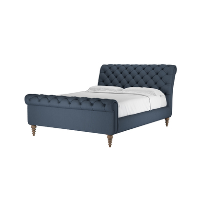 Knightsbridge King Bed in Midnight Blue Brushed Linen Cotton