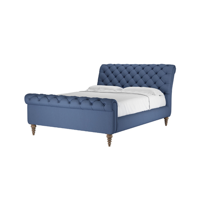 Knightsbridge King Bed in Oxford Blue Brushed Linen Cotton
