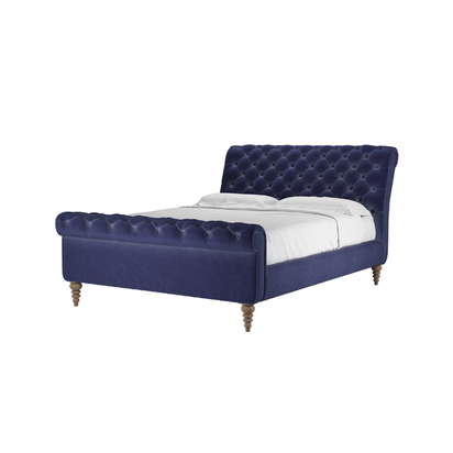 Knightsbridge King Bed in Prussian Blue Cotton Matt Velvet