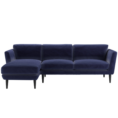 Holly Medium LHF Chaise Sofa in Prussian Blue Cotton Matt Velvet