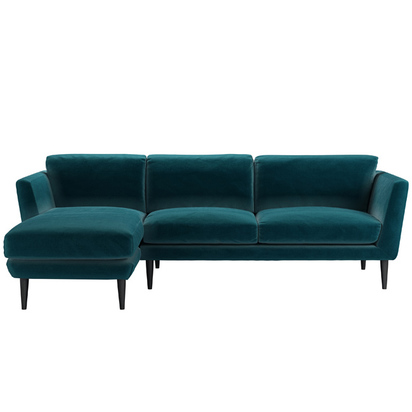 Holly Medium LHF Chaise Sofa in Deep Turquoise Cotton Matt Velvet