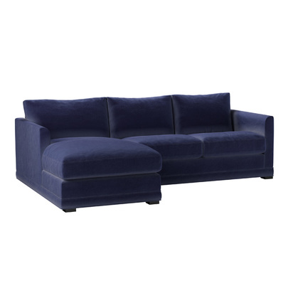 Aissa Small LHF Chaise Sofa in Prussian Blue Cotton Matt Velvet