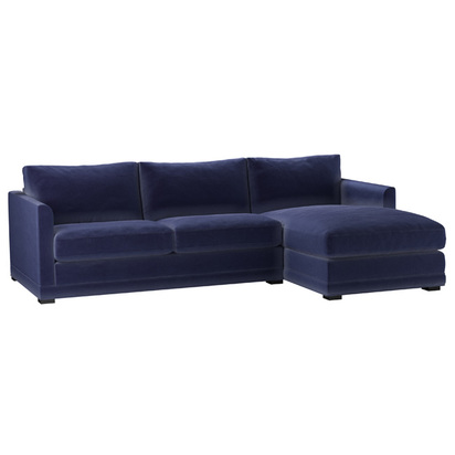 Aissa Medium RHF Chaise Sofa in Prussian Blue Cotton Matt Velvet
