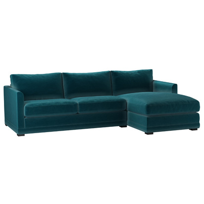 Aissa Medium RHF Chaise Sofa in Deep Turquoise Cotton Matt Velvet