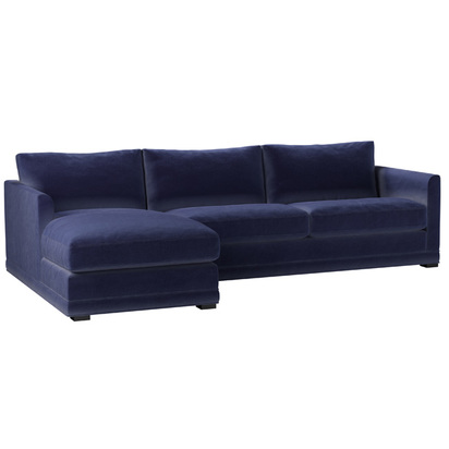 Aissa Large LHF Chaise Sofa in Prussian Blue Cotton Matt Velvet