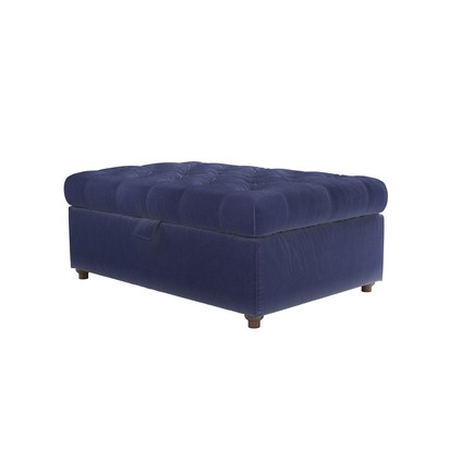 Valentin Medium Rectangular Storage Footstool in Prussian Blue Cotton Matt Velvet