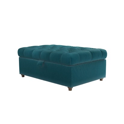 Valentin Medium Rectangular Storage Footstool in Deep Turquoise Cotton Matt Velvet