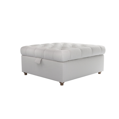Valentin Medium Square Storage Footstool in Alabaster Brushed Linen Cotton