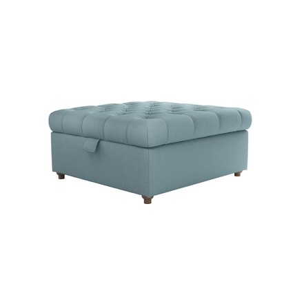 Valentin Medium Square Storage Footstool in Lagoon Brushed Linen Cotton