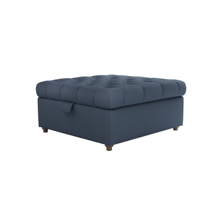 Valentin Medium Square Storage Footstool in Midnight Blue Brushed Linen Cotton