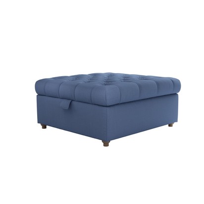 Valentin Medium Square Storage Footstool in Oxford Blue Brushed Linen Cotton