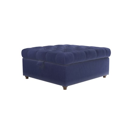 Valentin Medium Square Storage Footstool in Prussian Blue Cotton Matt Velvet
